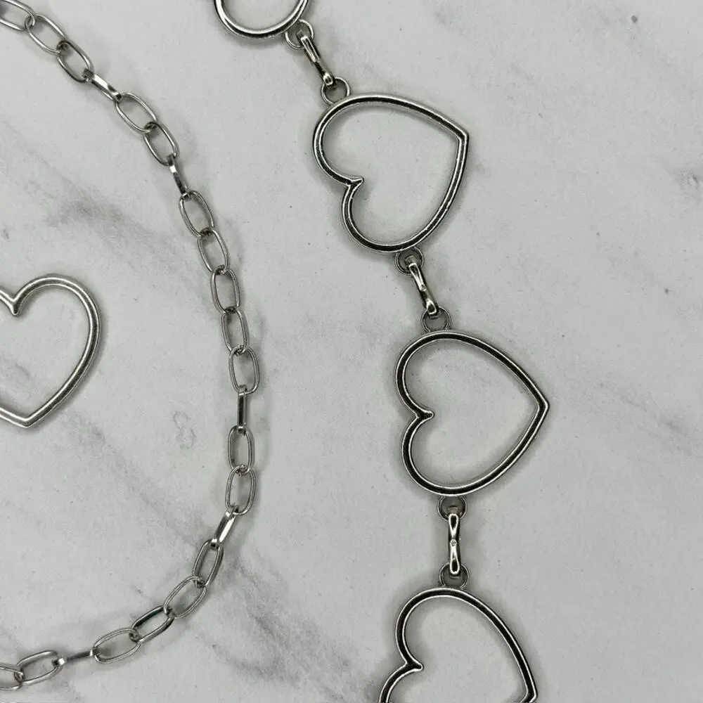 Open Heart Silver Tone Chain Belt One Size (OS) ✨